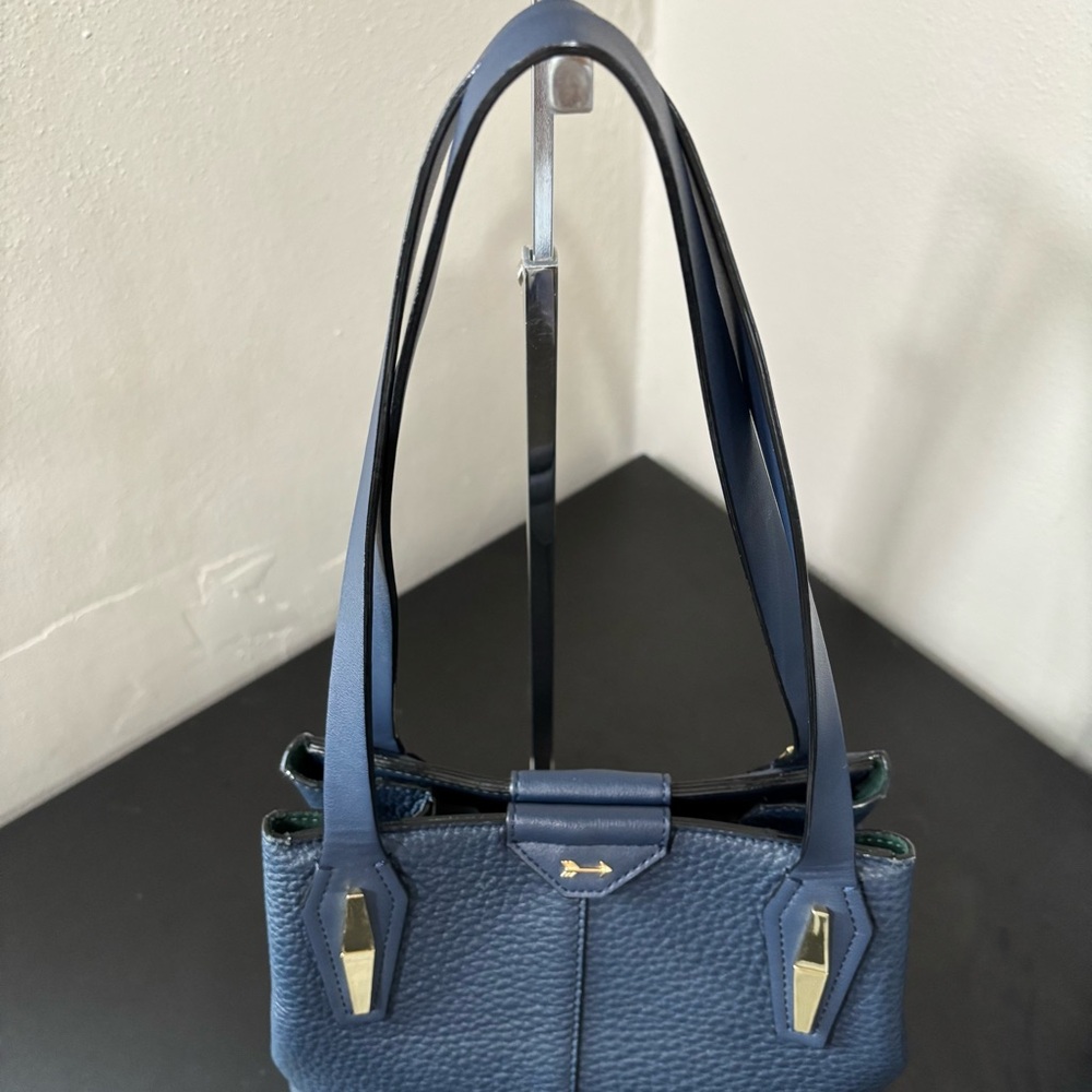 Gianni Bini Leather Shoulder Tote Purse Silver Hardware Navy Blue - Picture 6 of 12